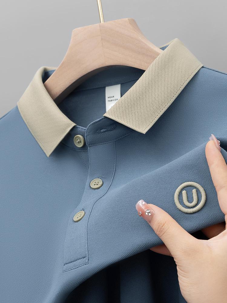 Мужская рубашка поло с коротким рукавом: Летняя повседневная легкая роскошь с вышитым лацканом для модных пап