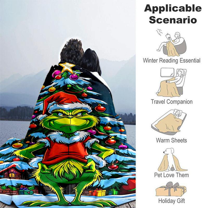 1Pc Christmas Grinch Tree Blanket Soft And Comfortable Casual Warm Camping Travel Christmas Halloween Gift M921568