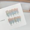 Pure Hand-wearing Nail High-end Blue Ice Flower Manicure Nude Color French Water Ripples Detachable Fake Nail Patch