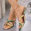 Fashion Beach Vocation High Clear Heels Sandals Women Summer 2025 Fashion Big Square Toe Floral Print Bohemia Slides Woman Plus Size 43