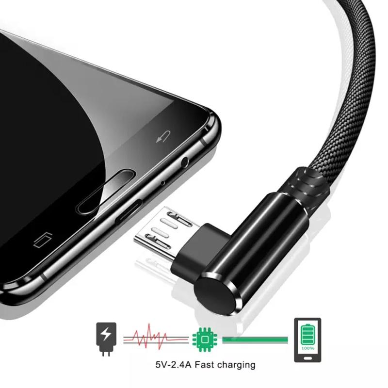 1 шт. кабель Micro USB, 90 градусов, USB-кабель, 1 м для смартфона, телефона, USB-кабель C, 2,4 А, быстрая зарядка