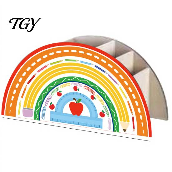 Classroom Supplies Organizer Wooden Rainbow Pencil Holder, Cute Desk Organizer, School Office Art Supply Desktop Storage for Small Items Kids,