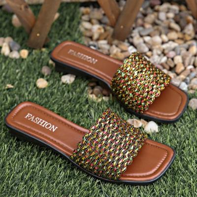 Модные женские сандалии с квадратным носком, открытым носком, плетёной тканевой поверхностью, мягкой подошвой, противоскользящие, износостойкие, на низком каблуке, летние тапочки