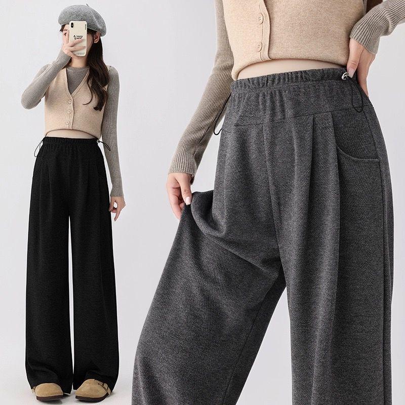 Бархатные брюки широкого кроя для беременных: Уютный дизайн с боковой кулиской для осени/зимы, идеально подходит как до беременности, так и после нее.