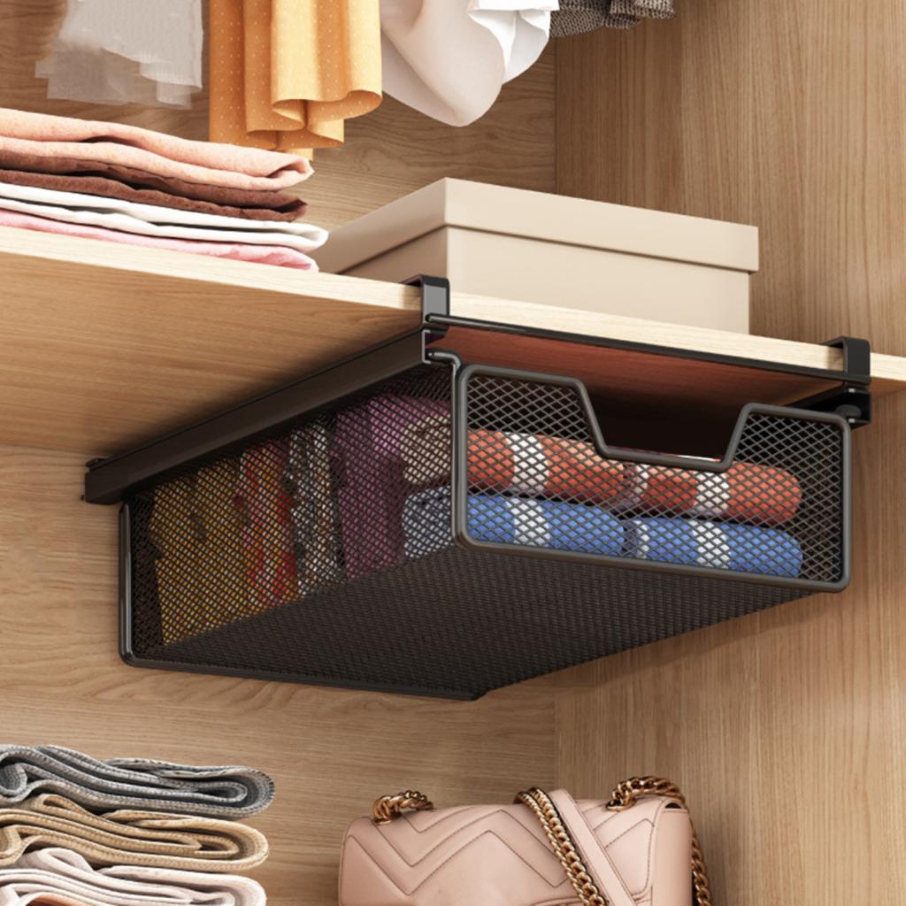 Hanging Pullout Drawer Basket Under Cabinet Organizer Under Shelf Storage Organizer for Office Bookshelf Closet