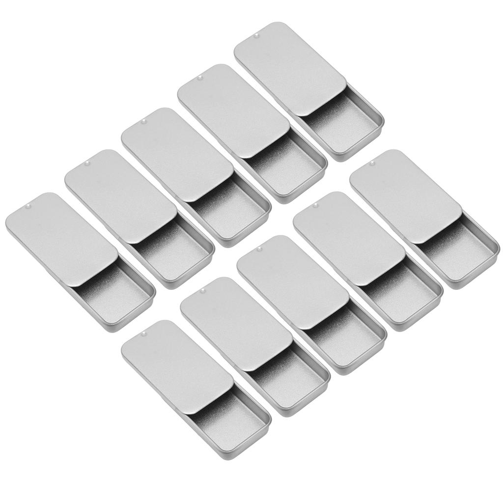 10pcs Empty Slide Top Tin Container Portable Silver Tin Empty Box for Lip Balm Solid Perfume
