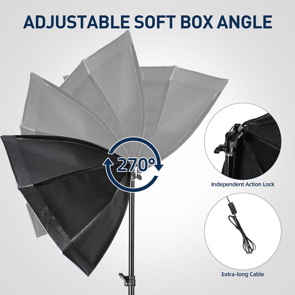 Andoer Studio Photography Softbox Kit with 70cm/28in Octagon Photography Softbox * 2 + 1.5M Metal