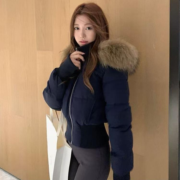 Tail goods, big fur collar, hooded cotton-padded clothes for women, short waist, and one piece of thickened women's clothing in winter.