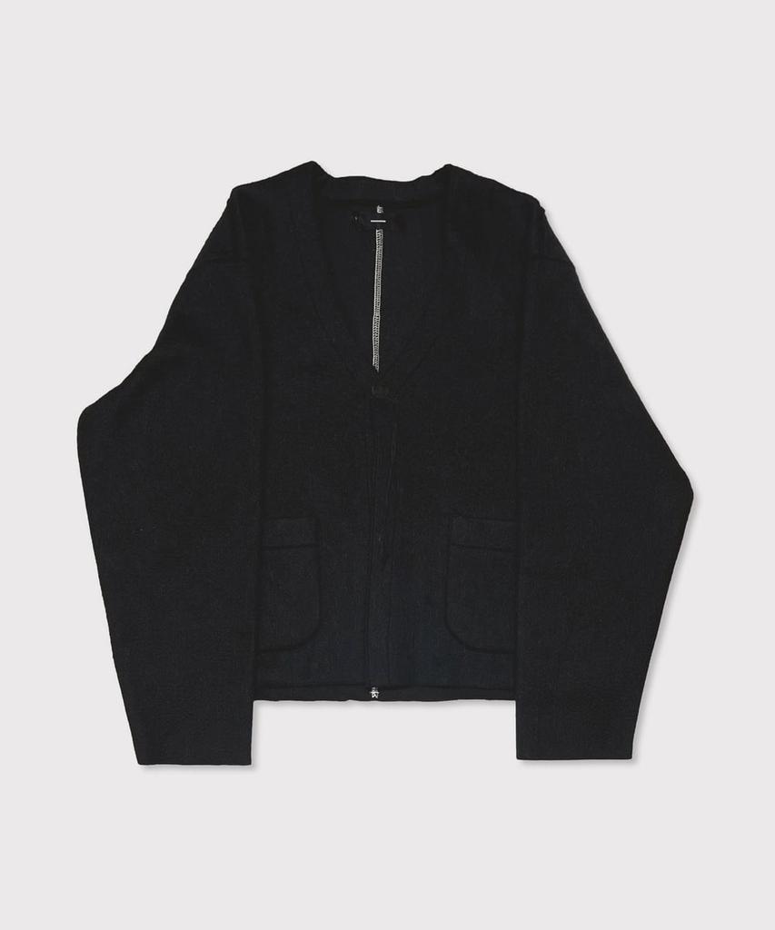 Minus Cut Off 1B Cardigan(Needle Shaggy Mohair) - Black