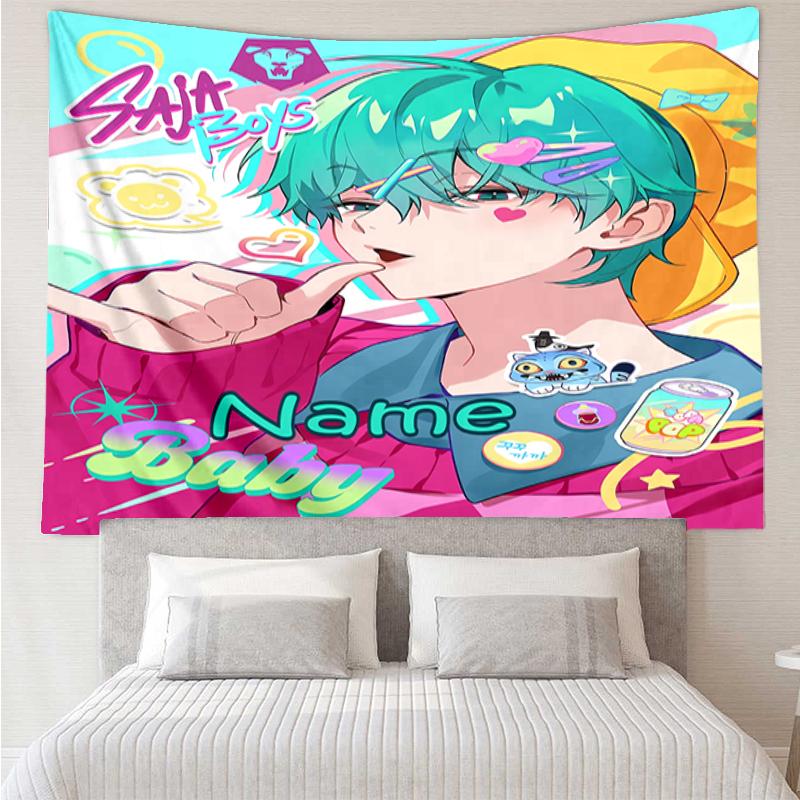 Custom Name Saja Boys Print Tapestry, Backdrop, Easy Setup, Ideal for Bedroom, Office & Living Room, with Aesthetic Wall Hanging Decor.