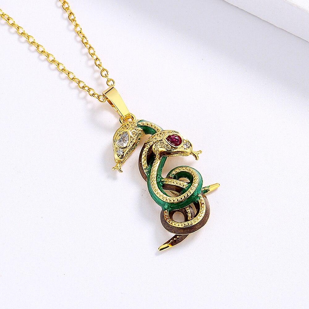 Модный стиль, креативный змеевидный циркониевый кулон, двойная змеиная обмотка, женское ожерелье, модный дизайн, ювелирные изделия, подарок на вечеринку