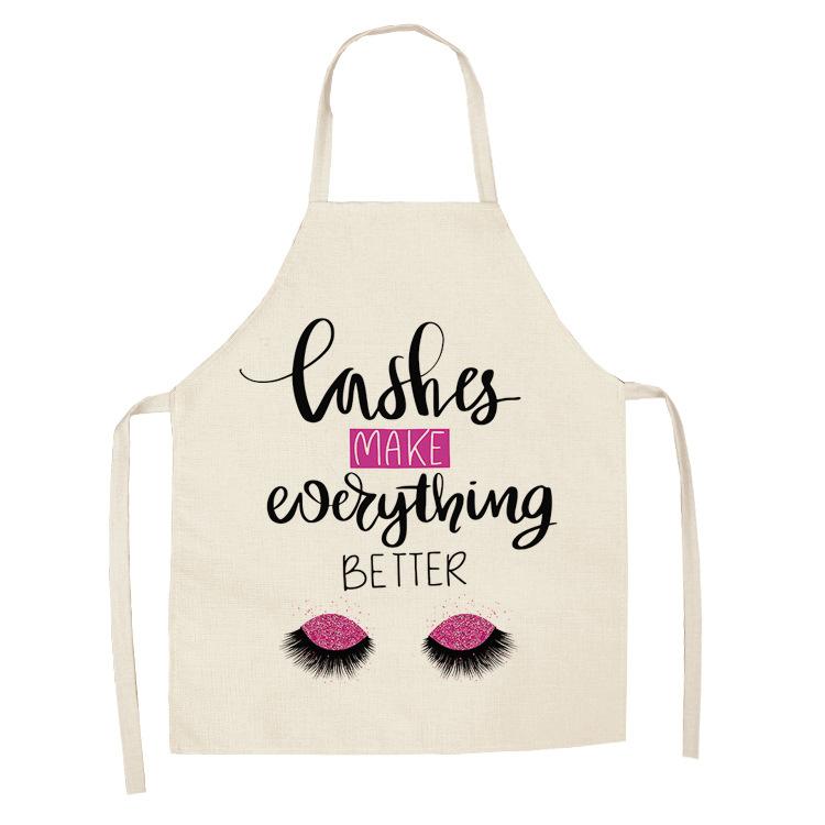 Eyelash Printing Apron Clean Art Sleeveless Home Kitchen Cooking Apron Chef Clothing Cotton Linen Bib for Adults