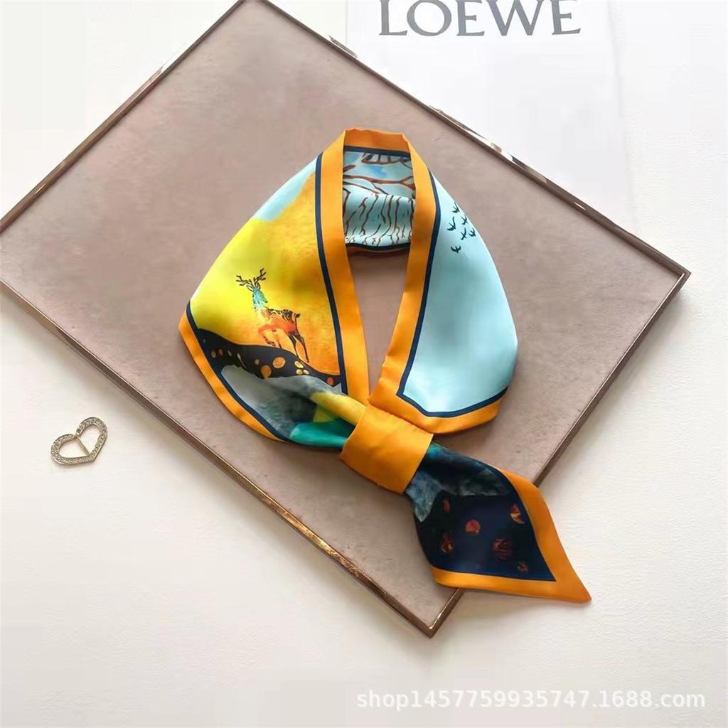 Silk Scarf Small Long Square Scarf Women'S High-End Neck Protection Scarf Professional Matching Shirt Scarf