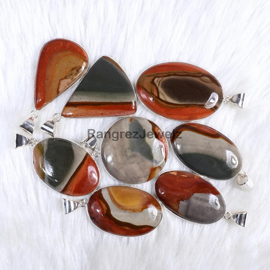 Polychrome Jasper Pendant Sterling Silver Pendant Bezel Pendant Natural Polychrome Pendant Necklace Mix Shape Polychrome Jasper Jewelry