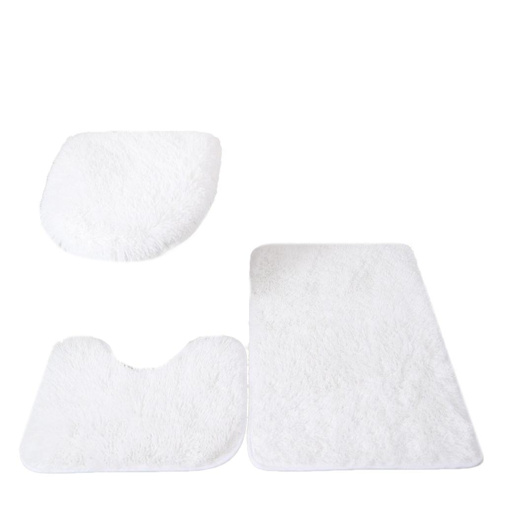 3pc Bathroom Set Rug Mat Toilet Lid Cover Plain Solid Color Bathmats