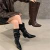 Ботильоны-чулки с острым носком на высоком каблуке, женские новые осенне-зимние ботфорты на толстом каблуке, сапоги-рыцари