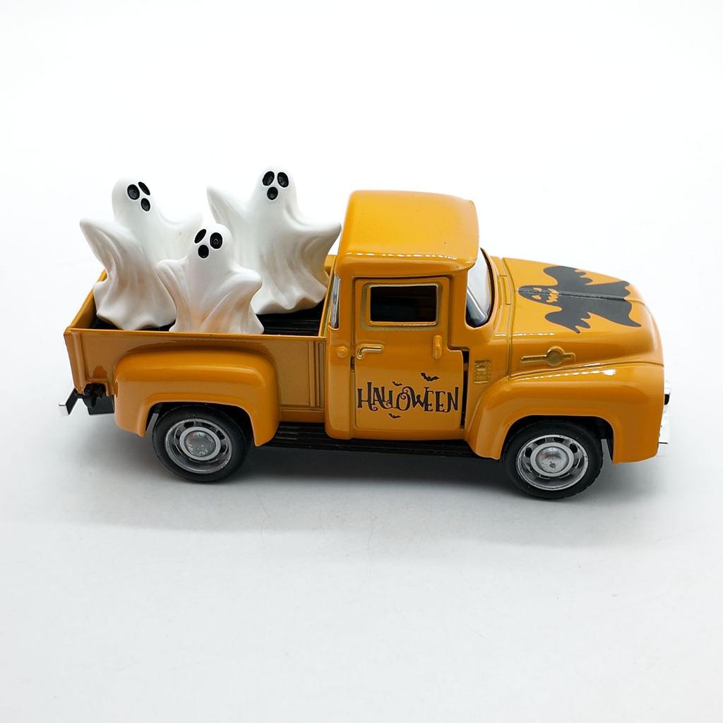 Vintage Halloween Alloy Truck Model with Ghostly Figurines Vehicle Collectible Ornament Farmhouses Home Office Decors