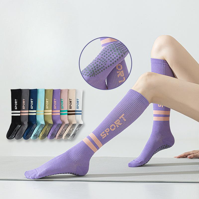 Women's Two Bar Collision Color Absorbs Sweat Breathable Deodorant Fast Dry Glue Non-slip Calf Socks