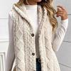 Women's Sleeveless Hoodie Coat Button Down Faux Fur Fuzzy Coat Oversized Textured Hooded Vest Fall Outerwear
