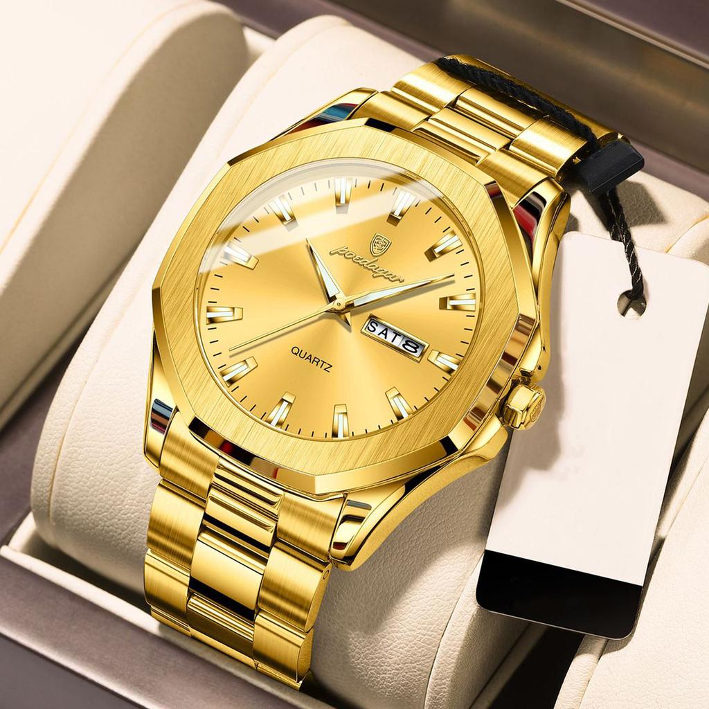 POEDAGAR Luxury Men Wristwatch Waterproof Luminous Week Date Original Man Watch Stainless Steel Sport Quartz Men's Watches