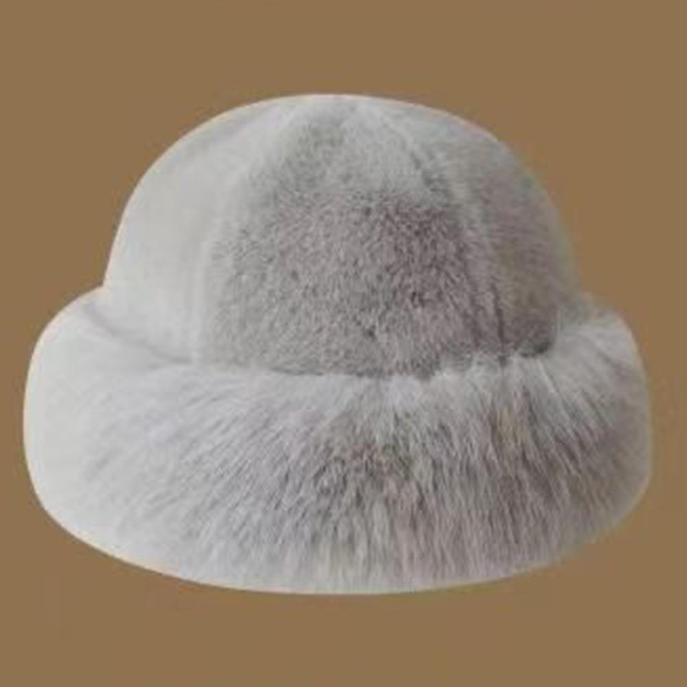 Cold Fluffy Fur Bucket Hat Thicken Plush Fisherman Hat New Berets  Women