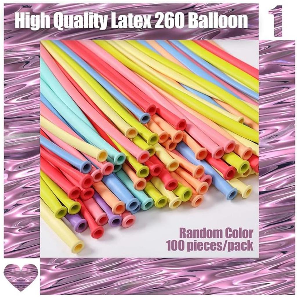 100 Pcs Macaron Long Balloons Long Twisting Balloons DIY 260 Latex for Birthday Wedding Decor, Party Decoration, Ties (Macaron)