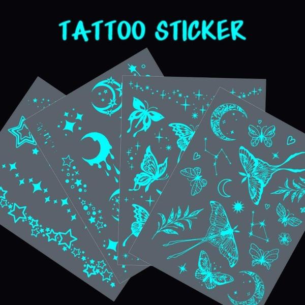 4pcs Luminous Glow Waterproof Temporary Tattoo Sticker Star Butterfly Flash Tatto Women Men Arm Body Art Fake Tattoos