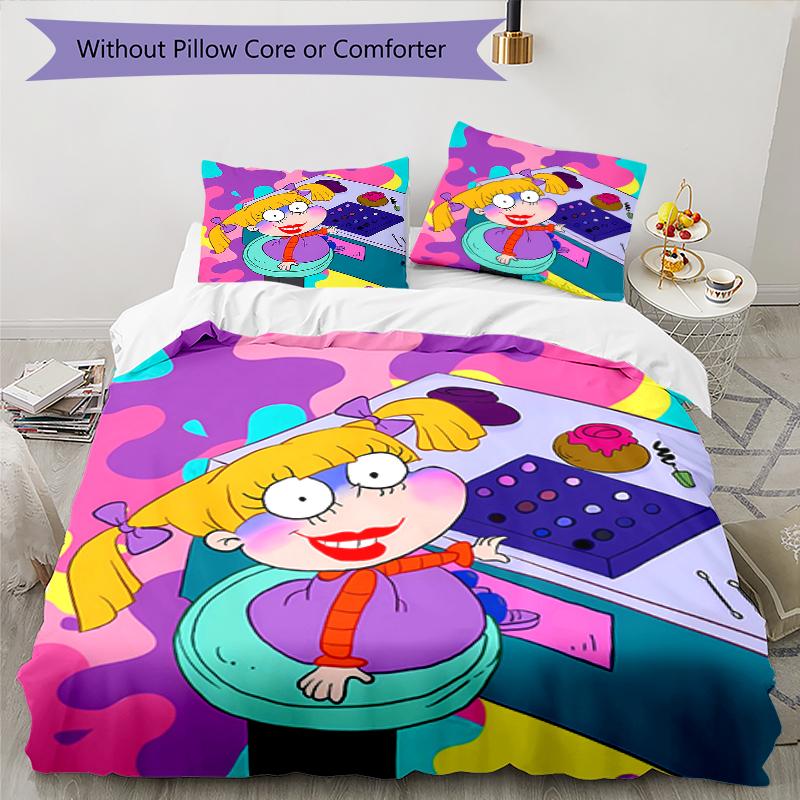 3pcs Rugrats pattern bedding set duvet cover set includes duvet cover &pillowcases, perfect all season bedroom decoration & gift