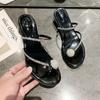 Slippers Women's Summer 2025 New Rhinestone Round Head Sandals Toe Sandals Thick Heel Half Drag Sexy High Heels Women