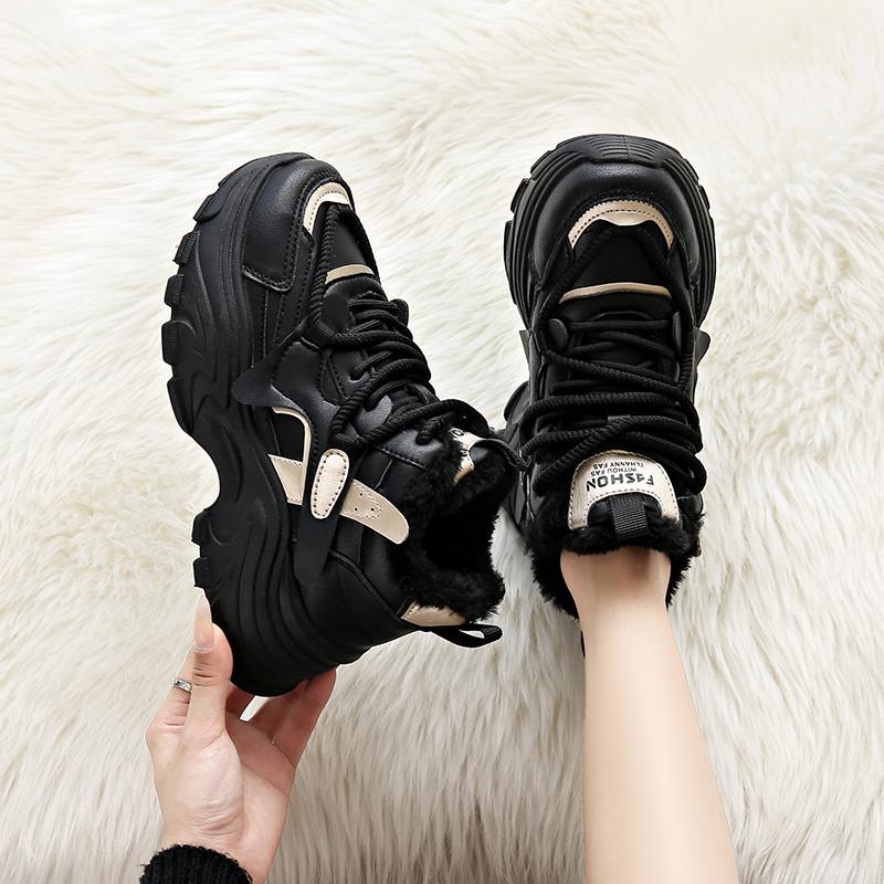 CRLAYDK Кроссовки женские на толстой подошве, на платформе, с меховой подкладкой, теплые, зимние спортивные туфли на танкетке, повседневные, для ходьбы, модные, для тенниса