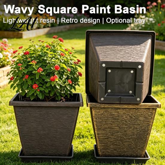 Succulent Herb Planters Square Resin Planter 10 Inch Large Plant Pot with Drainage Hole Modern Flower Pots for Living Room Decorative Garden Saucer
