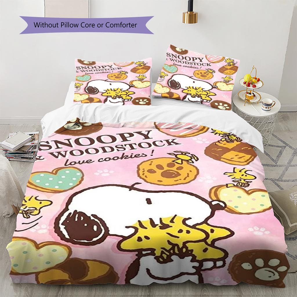 Dog S-Snoopy Pattern Bedding Set Quilt Cover Pillowcase Home Decor Gift (1 * duvet cover + 2 * pillowcase, without core)