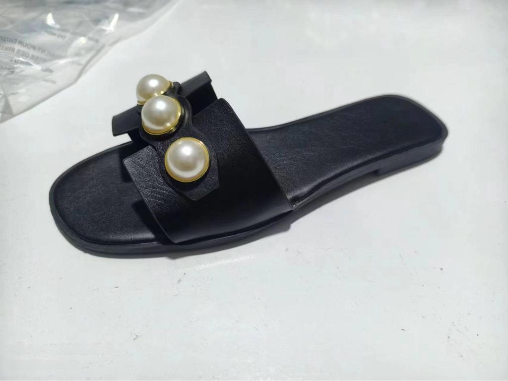 Женские тапочки Pearl Flat Slippers 2023 года — легкие пляжные сандалии на низком каблуке