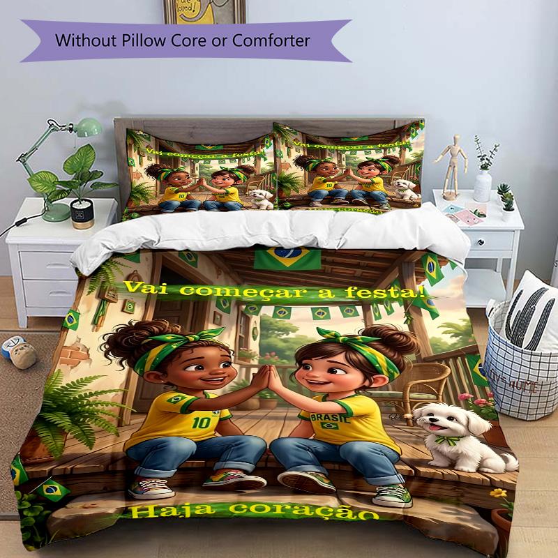 3pcs Brazilian Celebration Spirit Bedding Set, Includes One Quilt Cover and Two Pillowcases, Bedroom and Guest Room Decoration. T72311124