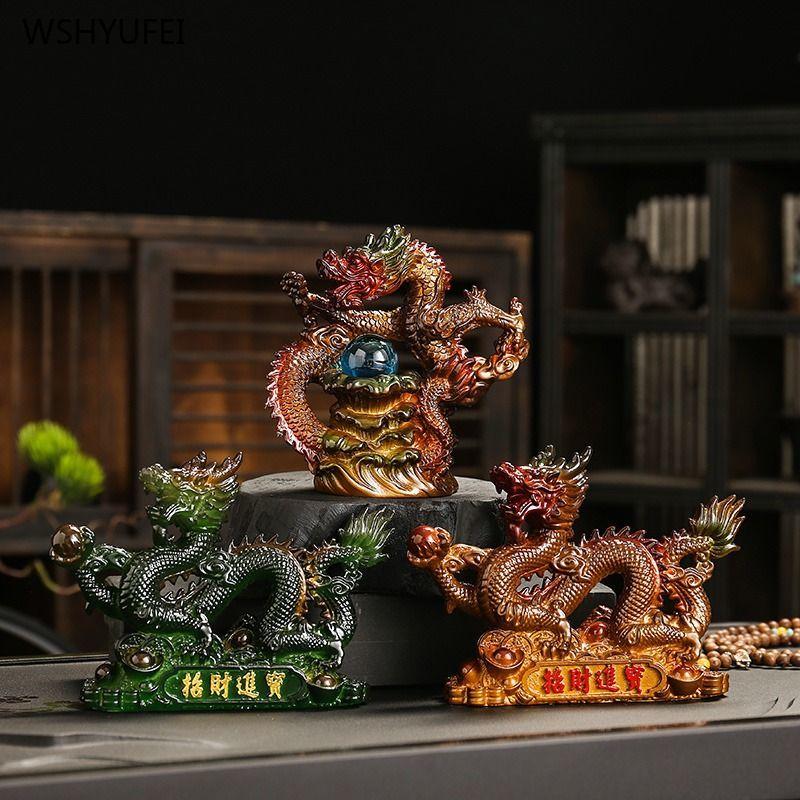 Изменение цвета смолы Зодиакальная фигурка Дракона Поделки гостиная Книжный шкаф Офисное украшение Подарок на новоселье Аксессуары для чайного набора