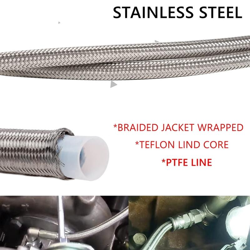 Universal 12" 24" 36" 48" 60" Turbo Oil Feed Line Kit Stainless steel Braided AN4 0+90 Degree PTFE Turbine Oil Feed Pipe