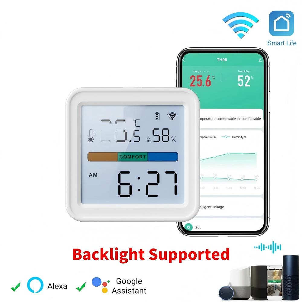 Tuya New Guangdong WiFi Temperature Humidity Sensor Smart Life Backlight Hygrometer Thermometer Support Alexa Google Home