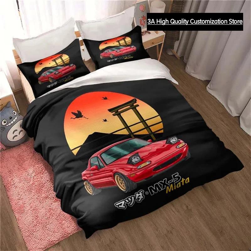 Miata MX-5 NA Racing Cartoon Jdm Car Drift Bedding Set,Duvet Cover Bed Set Quilt Cover,King Queen Twin Size Boys Girls Adults