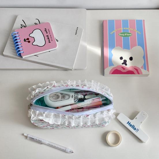 Girls Pencil Pouch Cute Floral Pencil Case Large Capacity Zipper Pen Bag Makeup Bag School Supplies for Students Girls Office Travel