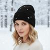 Acrylic Fibre Knitted Brimless Hat with Rhinestones Decors Winter Warm Skull Cap For Women Teens Girl Daily Outfit