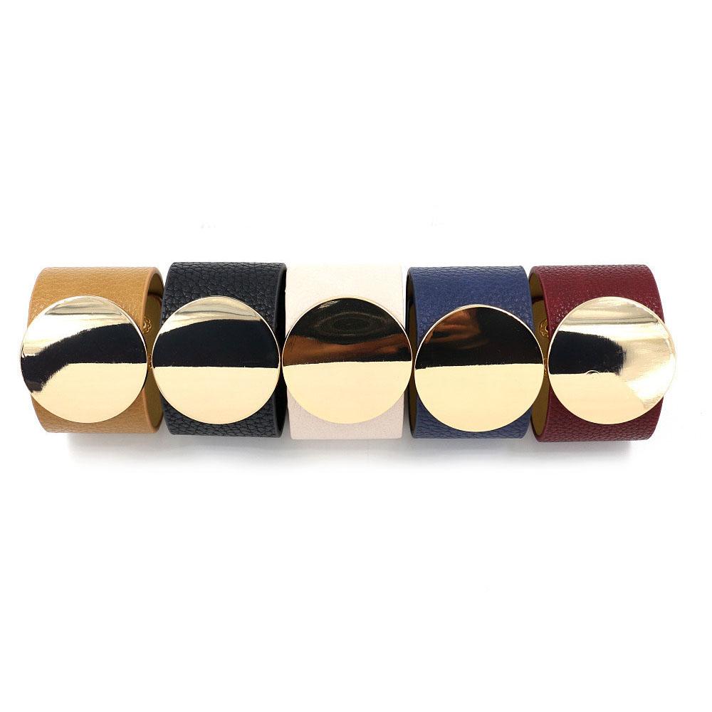 Новые модные кожаные браслеты с подвесками для женщин и мужчин, круглые металлические пластины в стиле панк, широкие манжеты, ювелирные изделия для вечеринок в стиле рок-клуб