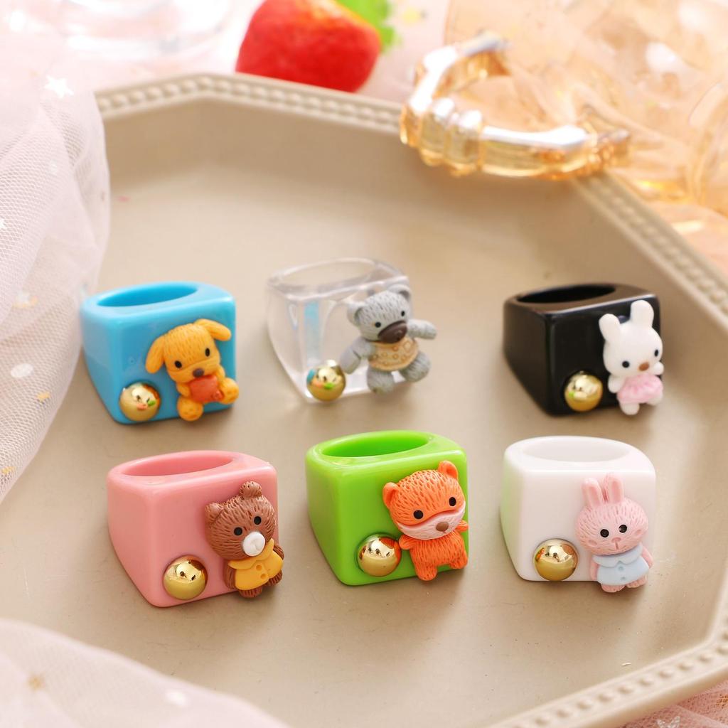 Милое и игривое смоляное кольцо с мультяшным животным, кольцо с медведем, кольцо с кроликом, женское простое модное кольцо, ювелирное изделие