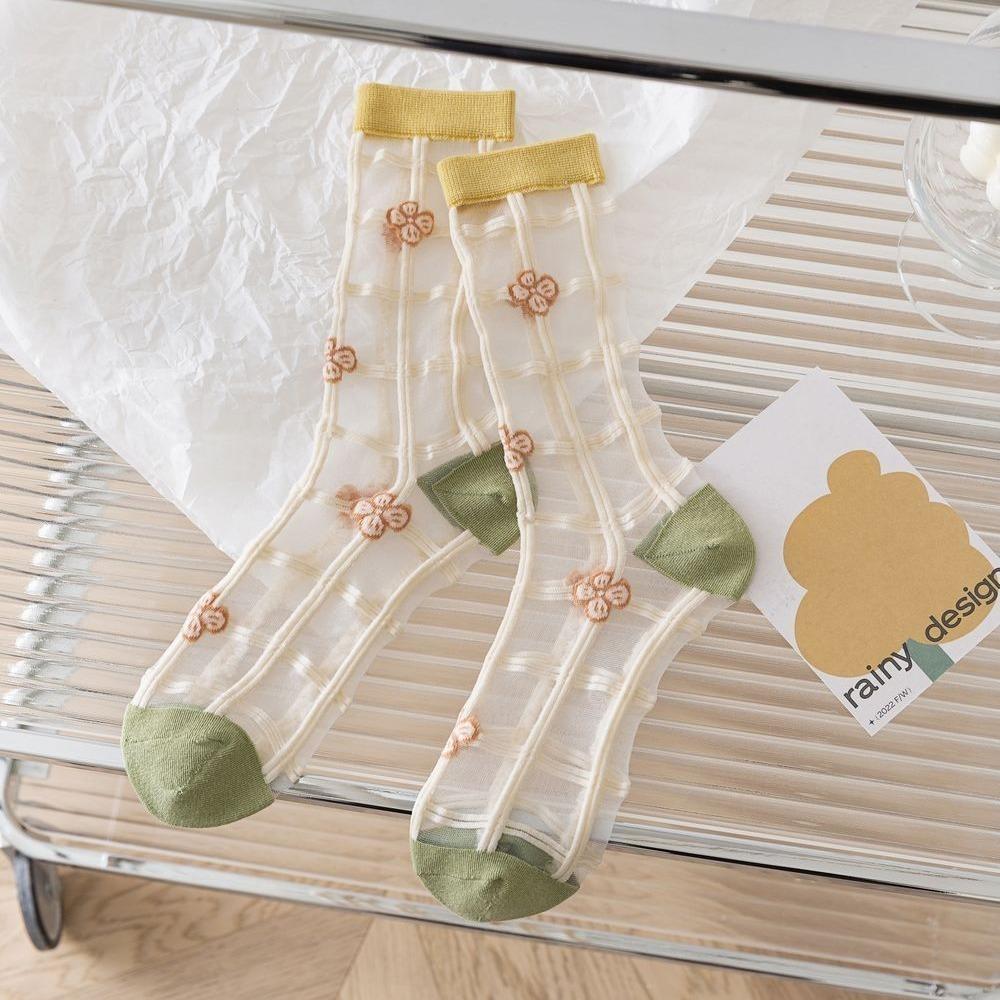 Breathable Crystal Silk Socks Ultra-thin Lace Socks Fashion Long Socks Summer