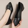 Модная женская весенняя новая обувь на низком подъеме, однотонные рабочие туфли, ленивые туфли на одном педале, квадратная пряжка, средний каблук, заостренный носок