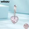 925 Sterling Silver Pink Heart Hanging Beads Hollow-out Love Pendant Charms for Women Bracelet Necklace DIY