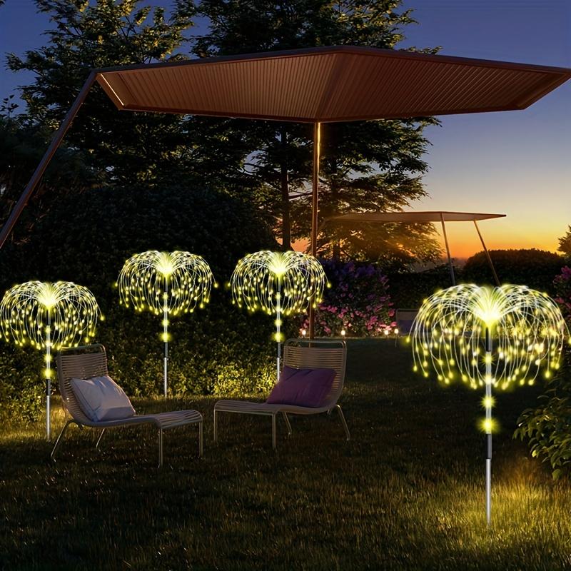 4 шт. Наружное солнечное освещение Медный фонарь-столбик, LED 8 режимов Садовый ландшафтный свет, Стержень из нержавеющей стали с датчиком источника света