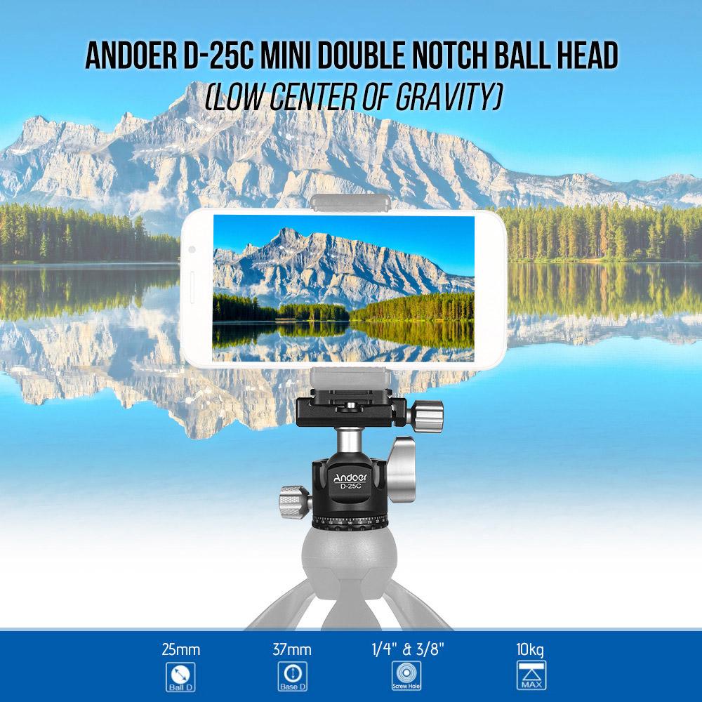 D-25C CNC Machining Aluminum Alloy Double Notch Ball Head Mini Ballhead Low Center of