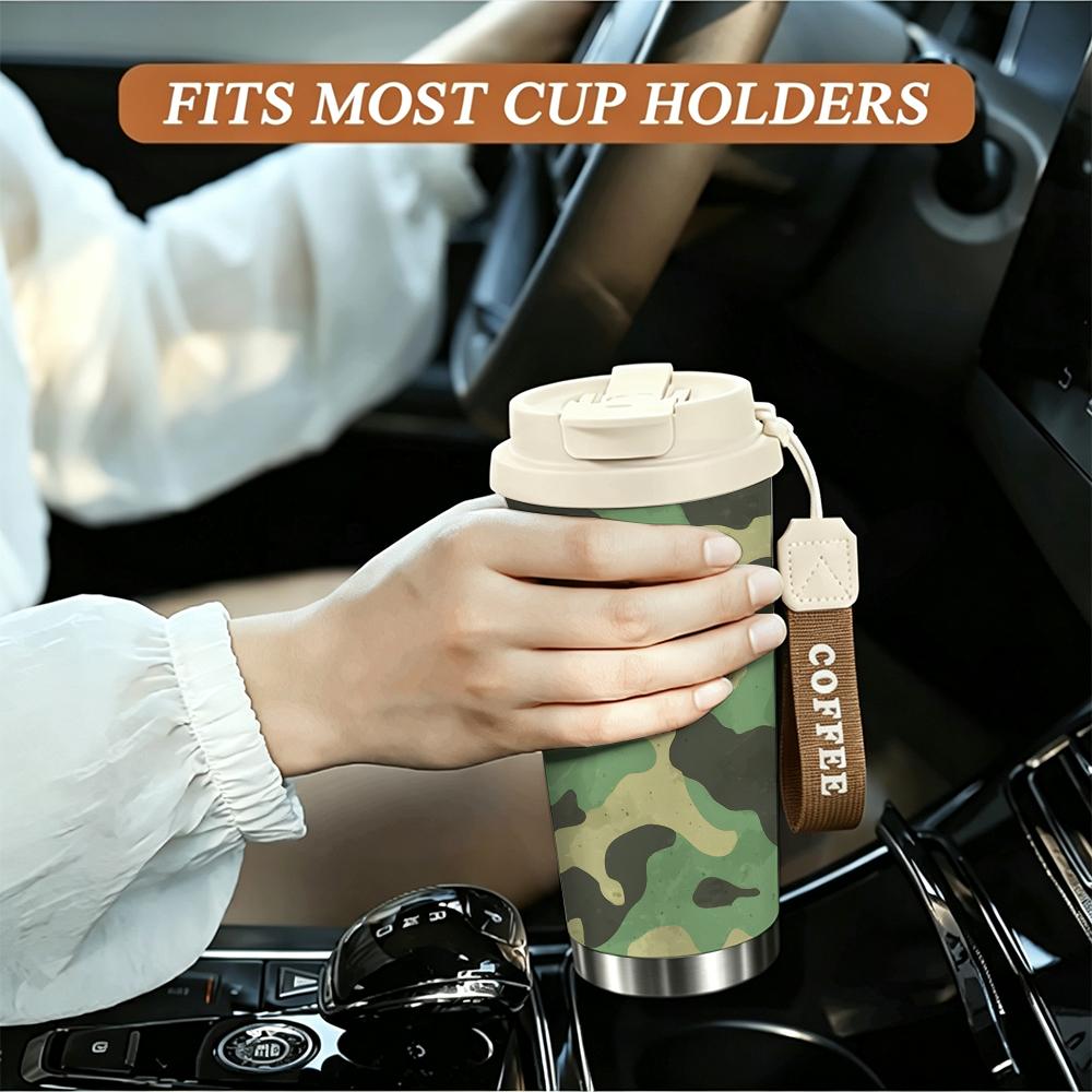 Camouflage Print Reusable Stainless Steel Insulated Coffee Tumbler, Walled Vacuum Thermal Travel Mug for Outdoor Hiking Sport