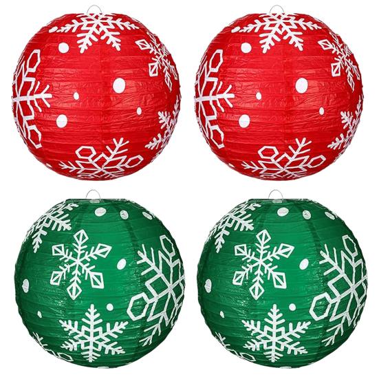 Бумажный фонарик Снежинка Красный Зеленый Рождественский Подвесной Круглый Фонарик Украшение для Внутреннего Наружного Декора Праздничные Вечеринки Принадлежности