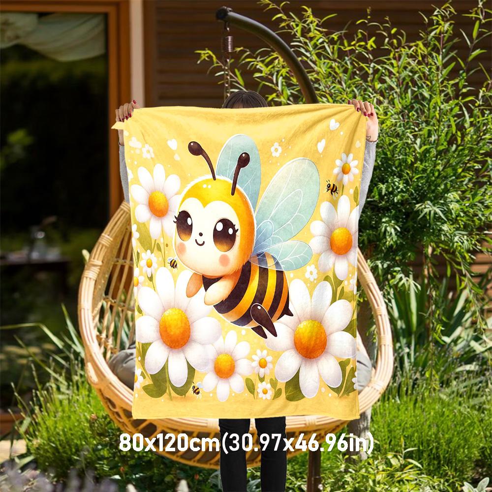 1PC Bee FlowersOutdoor Flannel Blanket - Soft Plush Decor for Picnics, camping, Bedroom, Playroom, Office, or Lunch Break 1236A